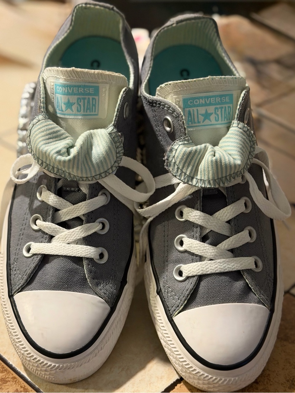Converse All Star Double Tongue Low Top Sneakers – Gray / Mint Blue